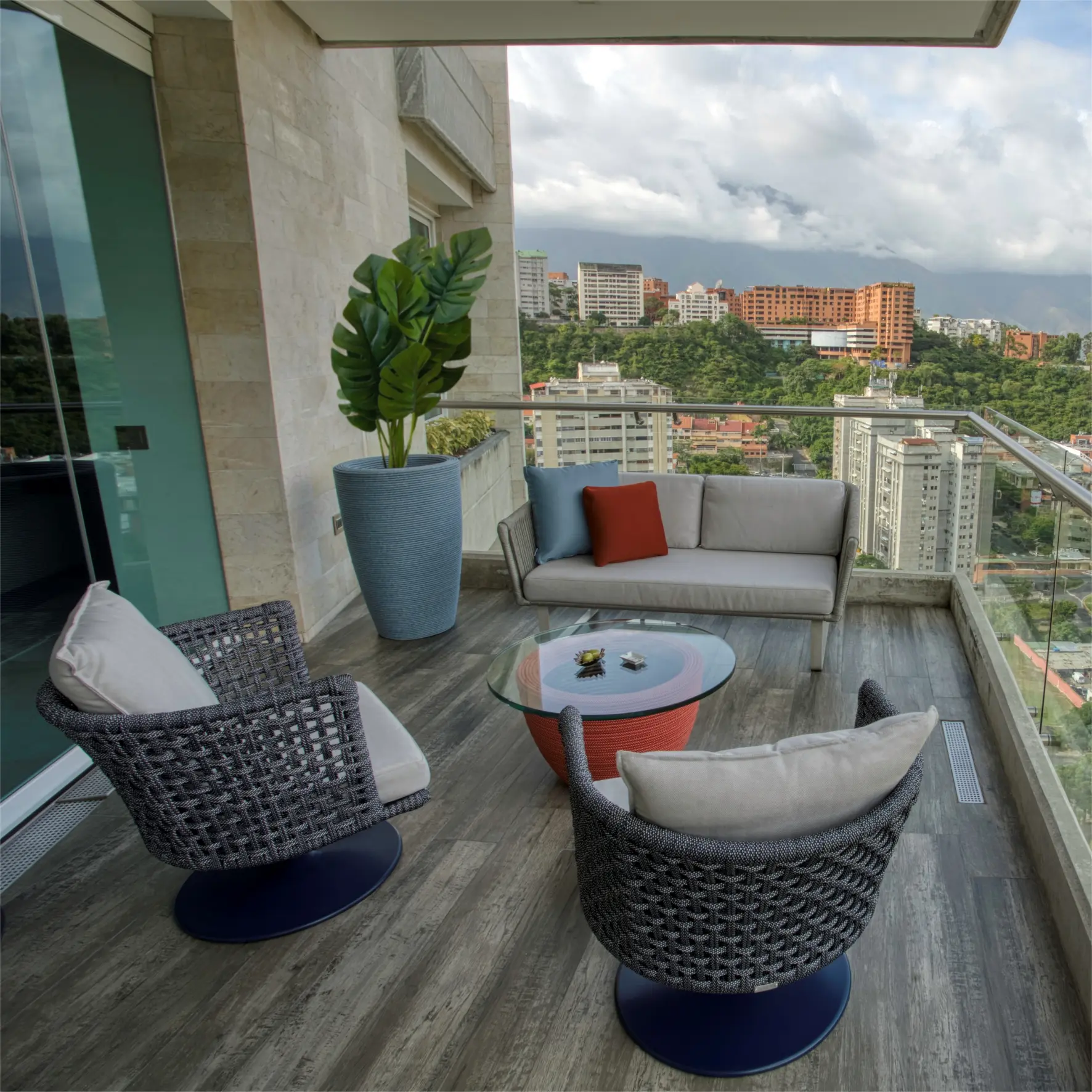 3 sofas with crystal table