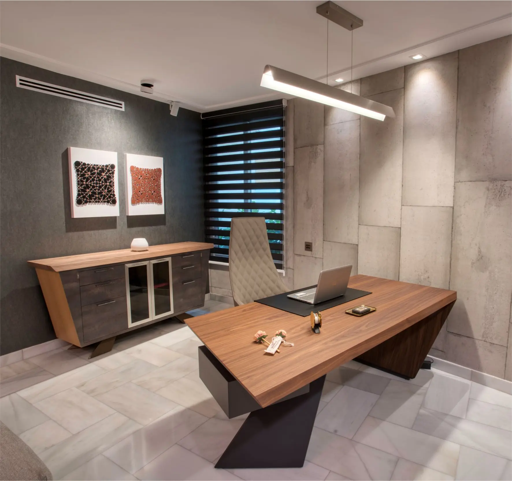 Office with big wooden desk
