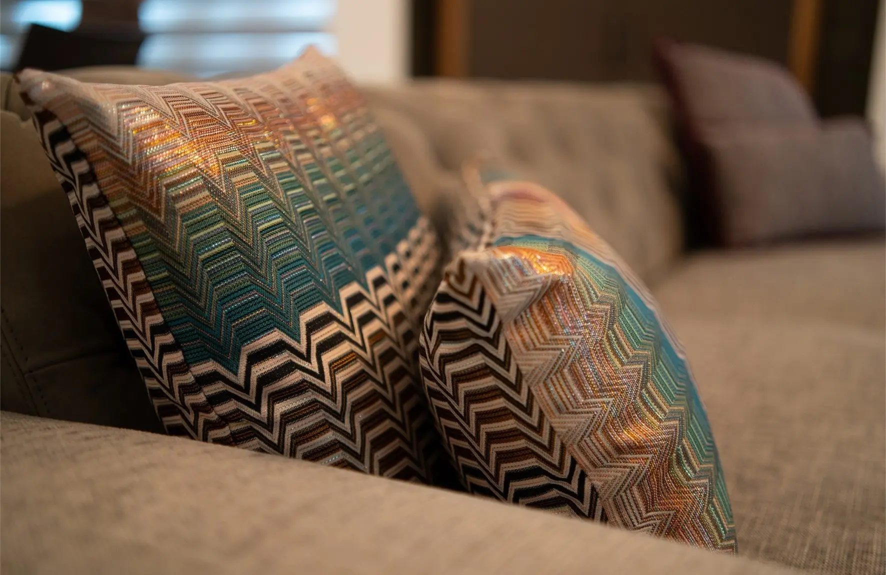Blue, brown, and black cushions